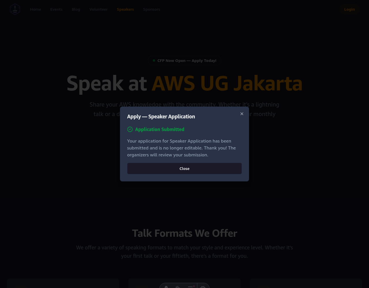 Speaker proposal success and submission confirmation